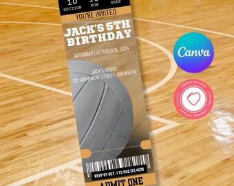 Volleyball Ticket Birthday Invitation Template - Digital Download, Canva Editable, Print At Home, Digital E-Invite, Editable Canva Template