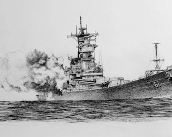 USS Iowa firmó edición limitada de la impresión giclee de la pluma y la tinta