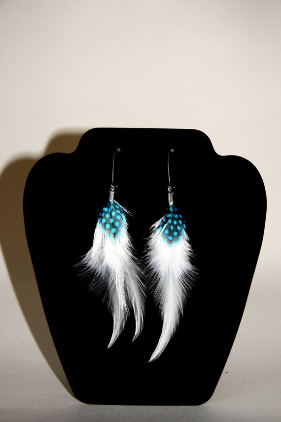 Blue Spotted Feather Earrings