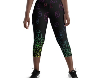 Spookey rainbow ghost  Halloween Yoga Capri Leggings