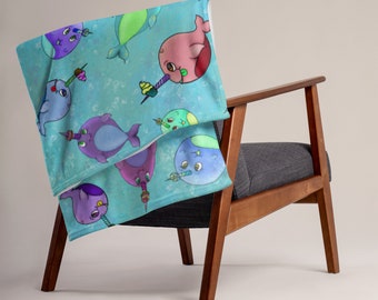Cute cozy nharwhal throw blanket