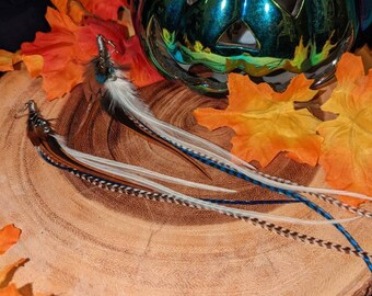 Feather Earrings- Natural feather wire wrapped long bundle, boho chic festival statement piece