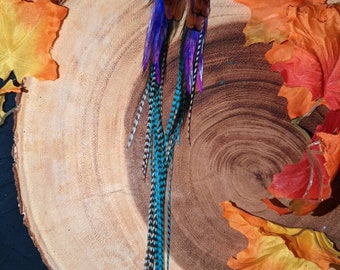 Feather earrings- long wire wrapped bundle, festival statement piece, long thin feathers