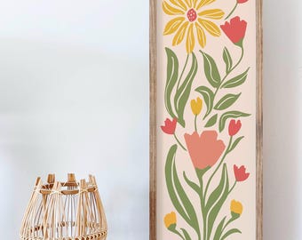 Vibrant Wildflower Vertical Wall Art | Maximalist Boho Floral Print | Narrow Long Apartment Decor | Printable instant download | bold floral