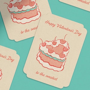 Cartoline di San Valentino, stile Riso retrò vintage, biglietti con torta a forma di cuore, biglietti STAMPATI, biglietti di San Valentino, confezione di biglietti