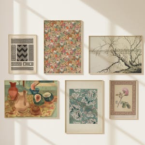 Vintage Wall Art Printable Set | Maximalist Eclectic Textile Boho Retro | Instant Download sage Green dusty blue blush Gallery hotel decor