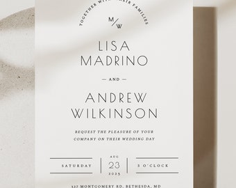 Minimal Elegant Wedding Invitation Template | Printable Wedding Invitation | Classic neutral invite | Edit with Template | Instant Download