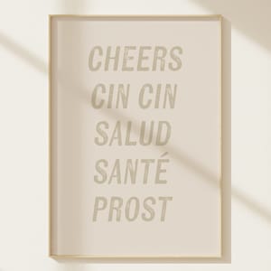 CHEERS WALL ART Typographic Poster Typography Print Dorm Room Art Bar Cart Wall Art Cute wall decor Cheers different languages image 1