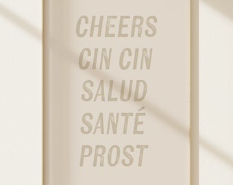 CHEERS WALL ART | Typographic Poster | Typography Print | Dorm Room Art | Bar Cart Wall Art | Cute wall decor | Cheers different languages