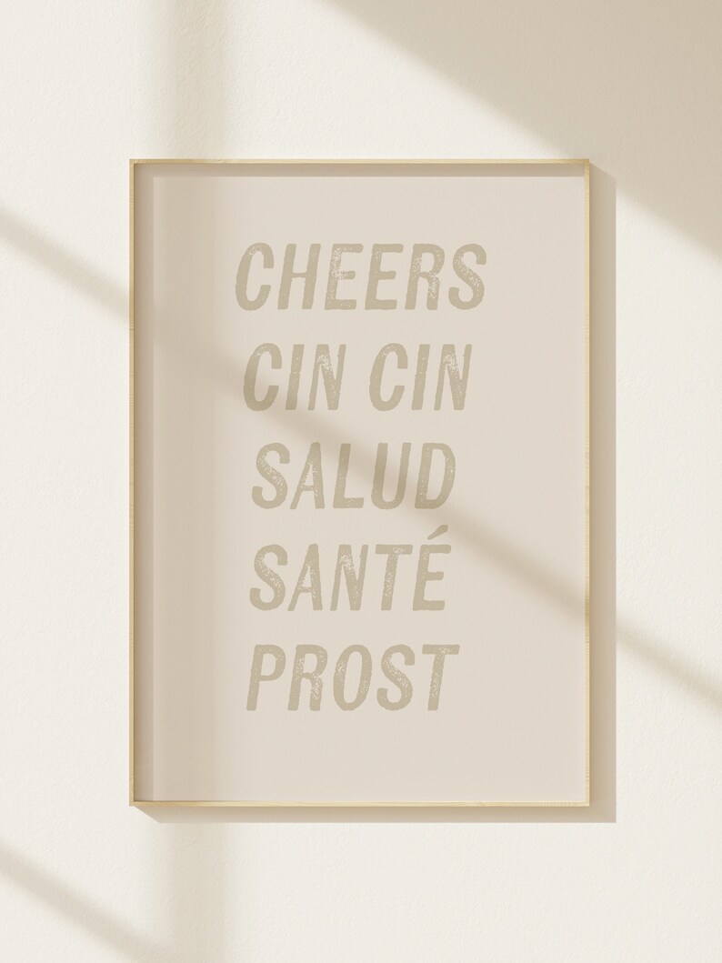 CHEERS WALL ART Typographic Poster Typography Print Dorm Room Art Bar Cart Wall Art Cute wall decor Cheers different languages image 1