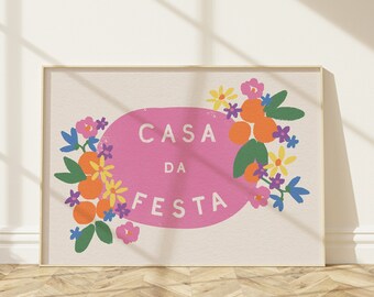 Casa da Festa | Party House | Wall Art | Typographic Poster | Typography Print | Dorm Room Art | Portuguese Quote poster | bar cart art