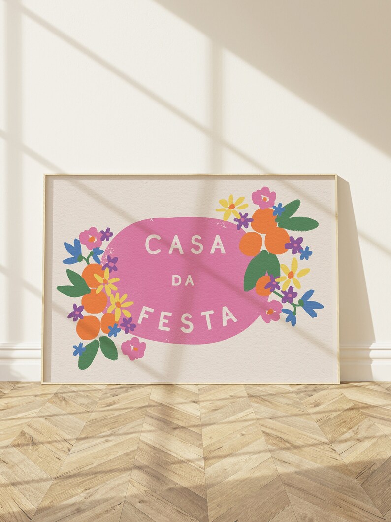 Casa da Festa Party House Wall Art Typographic Poster Typography Print Dorm Room Art Portuguese Quote poster bar cart art image 1