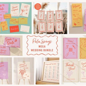 Mid-Century Modern Wedding Invitation Template MEGA BUNDLE: Palm Springs Bold colors, Retro Design, cocktails  (Editable Digital Download)