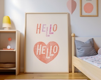 HELLO HEART | Typographic Poster | Typography Print | Dorm Room Wall Art | Cute wall decor | Wall art girl's room | Taylor Art | Swiftie Art