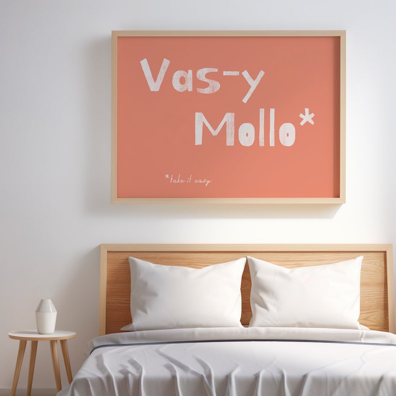 Vas-y Mollo Take it Easy Wall Art Typography Print Dorm Room Wall Art Cute wall decor Hand Drawn Wall Art French Quote poster image 2