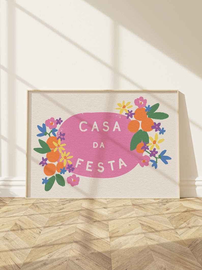 Casa da Festa Party House Wall Art Typographic Poster Typography Print Dorm Room Art Portuguese Quote poster bar cart art image 4