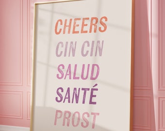 CHEERS WALL ART | Typographic Poster | Typography Print | Dorm Room Art | Bar Cart Wall Art | Cute wall decor | Cheers different languages