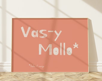 Vas-y Mollo | Take it Easy | Wall Art | Typography Print | Dorm Room Wall Art | Cute wall decor | Hand Drawn Wall Art | French Quote poster