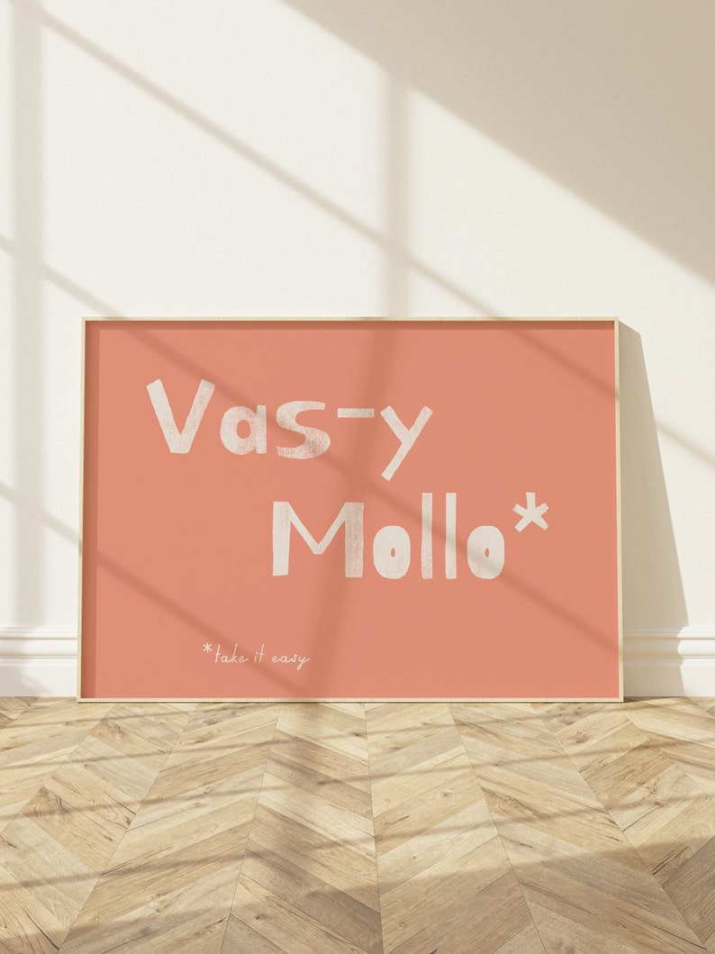 Vas-y Mollo Take it Easy Wall Art Typography Print Dorm Room Wall Art Cute wall decor Hand Drawn Wall Art French Quote poster image 1