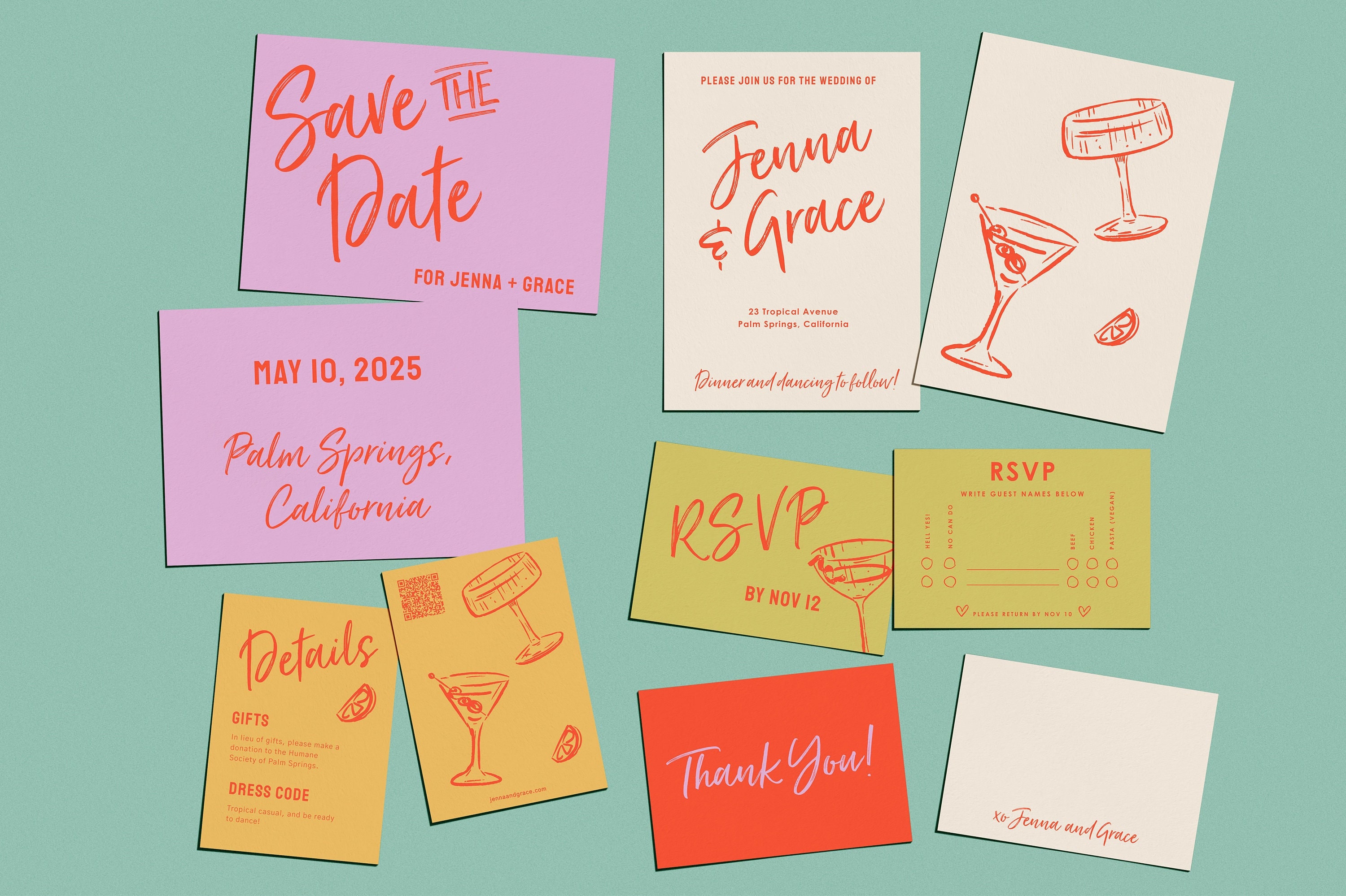 Mid-Century Modern Wedding Invitation Template: Palm