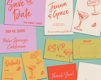 Mid Century Wedding Invitation Template | Printable Invitation | Colorful invite | cool fun invitations | Instant Download | Beach invites