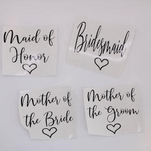 Wedding, Vinyl Decals, Vinyl Decal, Bridal Party, Name Stickers, Wedding Decal, Wedding Decals, Wedding Sticker, Bridesmaid Decal image 1