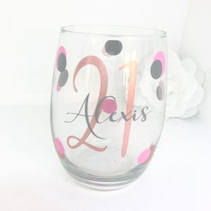 Personalized 21st Birthday Wine Glass | Custom 21st Birthday Gift | 21st Wine Glass with Name | Turning 21 Celebration Glass