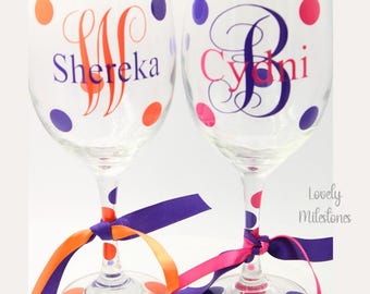 Personalized Wine Glass: Custom Monogram Initial, Ribbon Accent