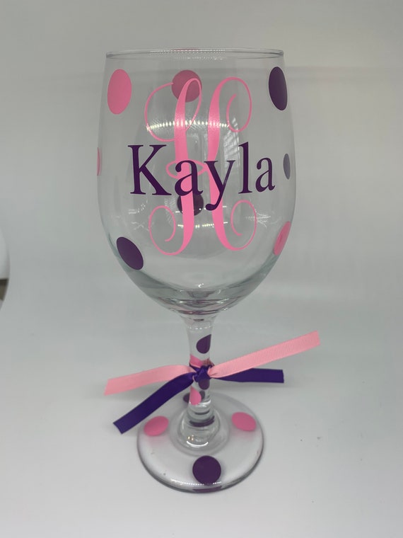 Personalized Wine Glass: Initial, Name, and Polka Dots