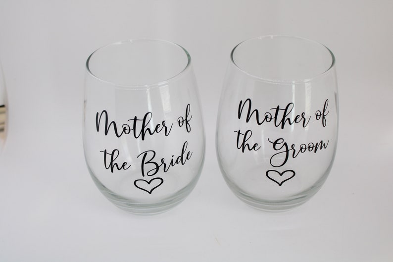 Mother of the Bride Wine Glass, Mother of the Bride, Custom Mother of the Bride Stemless Wine Glass, Mother's Day Gift, Wedding Day Glass image 1