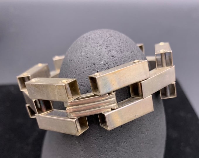 Well made sterling silver rectangular link bracelet, vintage 925 rectangle bracelet