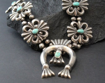 Turquoise Squash Blossom Necklace, Sand Cast Squash Blossom, Turquoise, Necklace, Jewelry