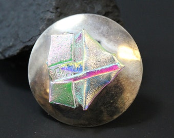 Sterling Silver Hand Signed Dichroic Art Class Brooch Pin with Optional Pendant