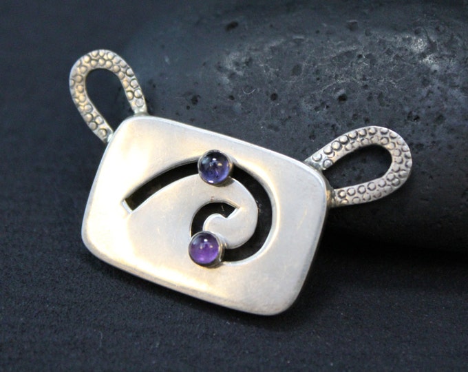 Modernist Gemstone Pendant, Sterling Swirl Pendant, Silver Amethyst, Unique Sterling Jewelry, Moving Pendant, Gemstone Slide Pendant