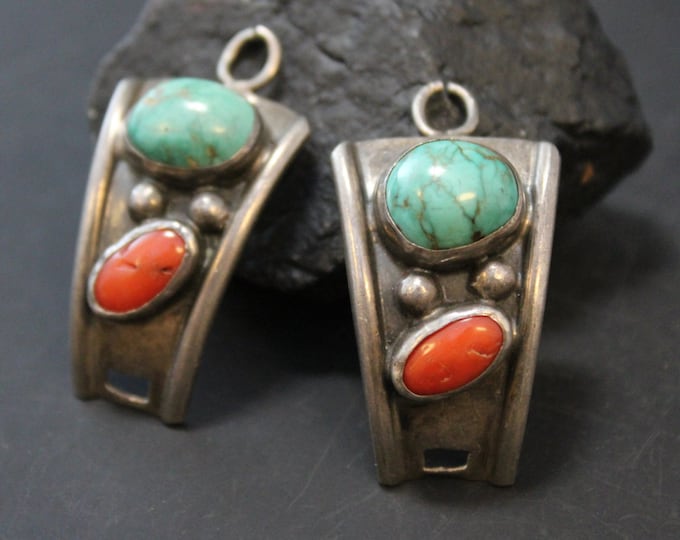 Sterling Silver Turquoise and Coral Watch Tips