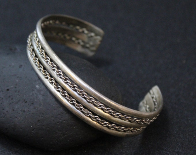 Sterling Silver Twisted Rope Chain Cuff Bracelet