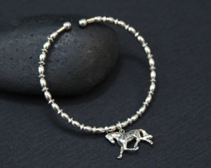 Sterling Silver Beaded Bendable Horse Charm Bracelet 925