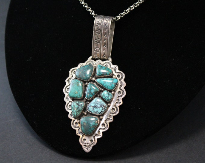 Sterling Silver Signed TED SECATERO NAKAI Turquoise Arrowhead Necklace and Pendant