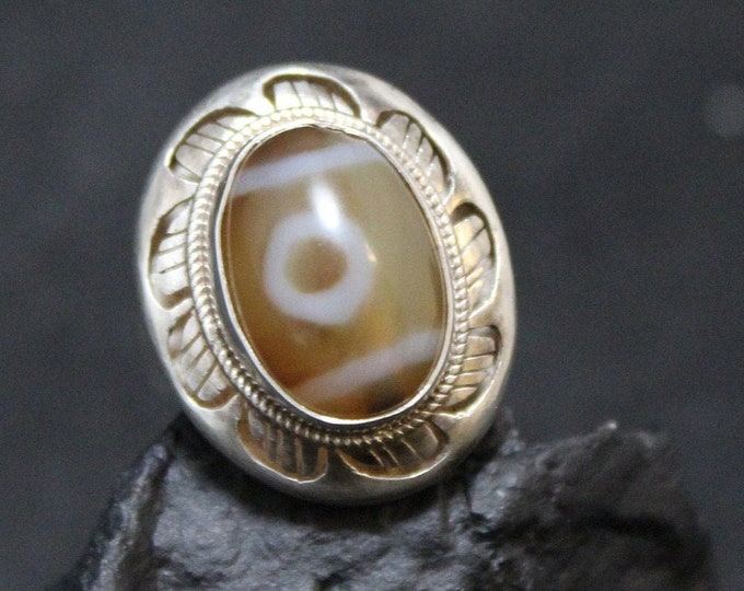 AS IS Sterling Silver Statement Ring with Tan and White Gemstone