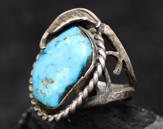 925 Sterling Silver Turquoise Ring, Turquoise Sky Stone Ring, Silver Southwestern Turquoise Ring, Split Shank Ring, Turquoise Nature Ring