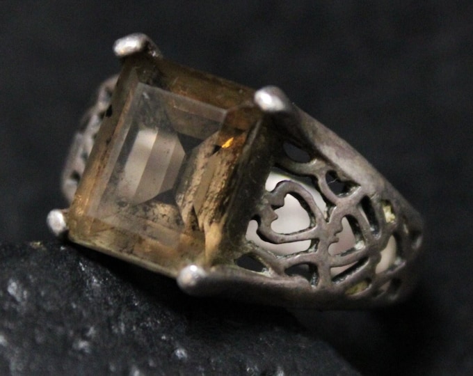 Sterling Silver Filigree Smoky Quartz Ring, Smoky Quartz Jewelry, Sterling Filigree Ring, Silver Filigree Jewelry, Antique Style Silver Ring