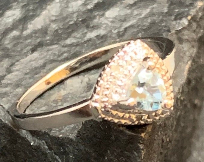 Sterling silver genuine blue topaz ring with diamond accent, trillion blue topaz ring with diamond accent, sterling silver ring with blue
