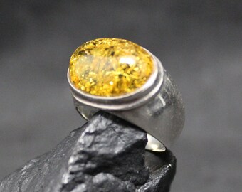 Sterling Silver, Amber, Gemstone, Ring, Size 7