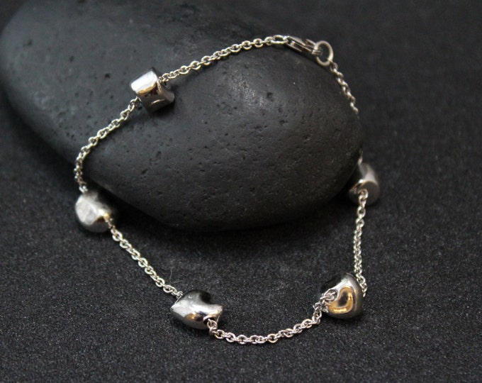 Silver Modernist Beaded Link Bracelet