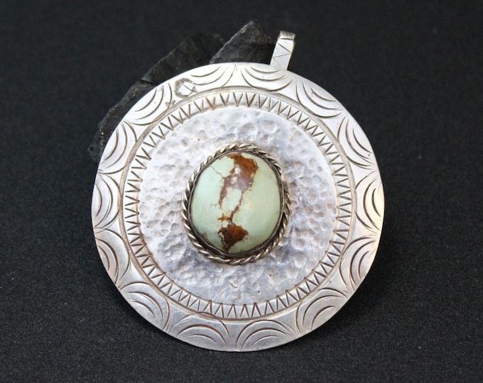 Huge Fine Silver Boho Turquoise Hand Made Medallion Pendant, Fine Silver Jewelry, Pendant, Statement Necklace