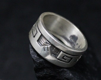 Sterling Silver Mountain and Wind Symbol Wide Ring, Vintage Southwest Pueblo Sterling Ring, Mountain Jewelry
