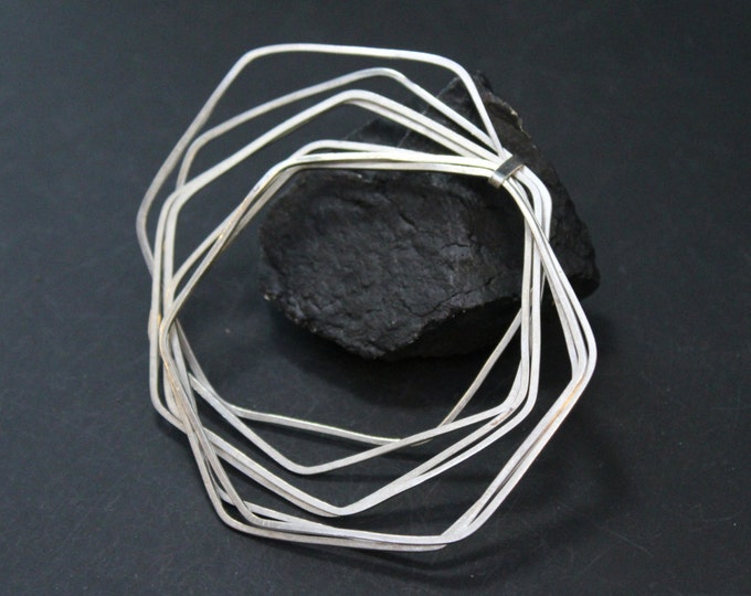 Sterling Silver Minimalist Mexico Cluster of Geometric Thin Stacking Bangle Set