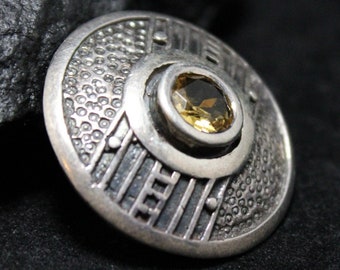Sterling Silver Citrine Round Enhancer Pendant, Modernist Enhancer Pendant, Modern Citrine Jewelry, Round Bail Enhancer Pendant, Yellow Gem