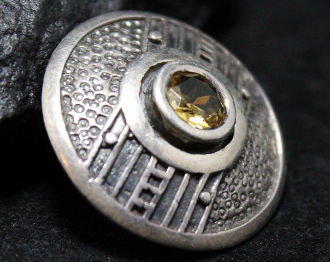 Sterling Silver Citrine Round Enhancer Pendant, Modernist Enhancer Pendant, Modern Citrine Jewelry, Round Bail Enhancer Pendant, Yellow Gem