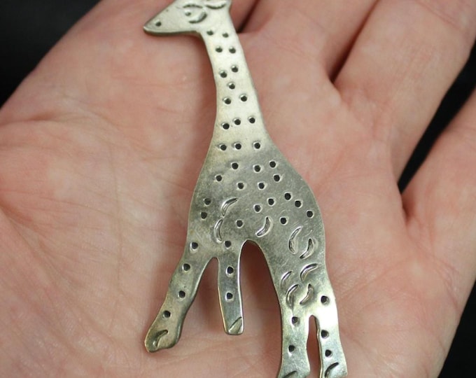 Vintage Sterling Silver Midcentury Giraffe Pin, VTG 925 MEXICO Cute Giraffe Brooch, Animal Lover Gift, Mexican Silver, 2.75 inches long
